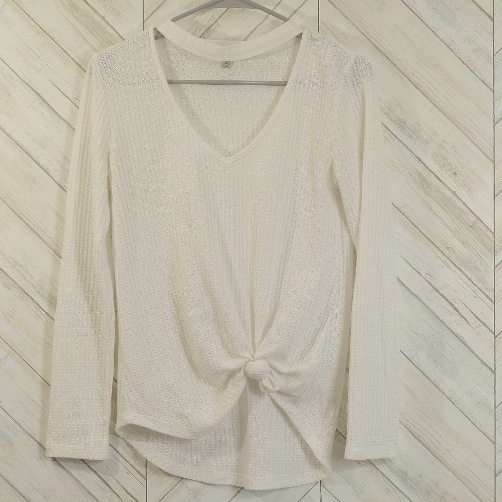 Charlotte Russe long sleeve white V neck cut out top Size S